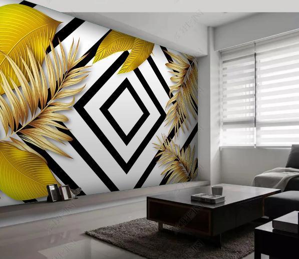 3D Leaves Geometry Graphical Background Wall Mural Wallpaperpe 55- Jess Art Decoration