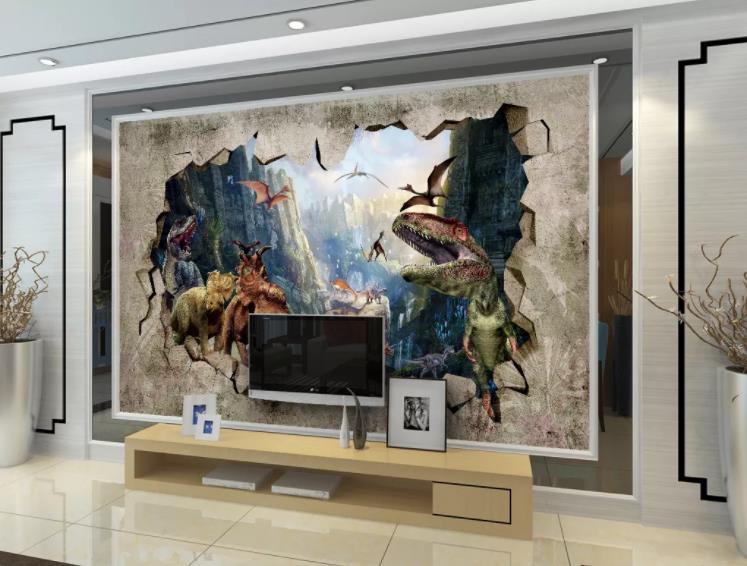 3D Watercolor Animal Dinosaur Mountain Green Sunshine Wall Mural Wallpaper LLL 1546- Jess Art Decoration
