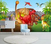 3D Cartoon Animal Dinosaur Tropical Plant Color Wall Mural Wallpaper LLL 1397- Jess Art Decoration