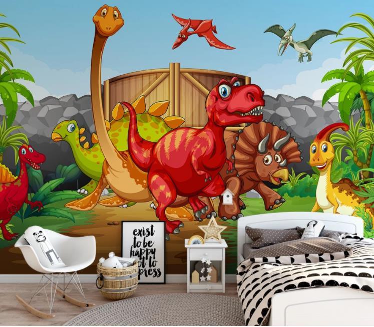 3D Cartoon Animal Dinosaur Tropical Plant Color Wall Mural Wallpaper LLL 1397- Jess Art Decoration