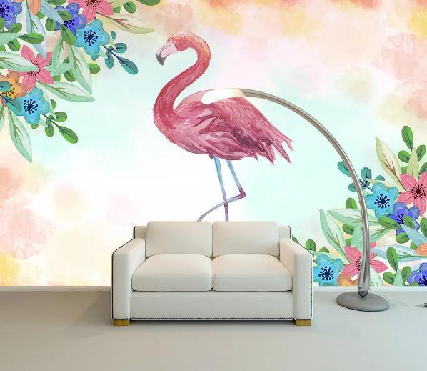 3D Nordic Fresh Flamingo  Wall Mural Wallpaperpe 32- Jess Art Decoration