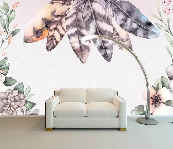 3D Nordic Fresh Feathers  Wall Mural Wallpaperpe 171- Jess Art Decoration
