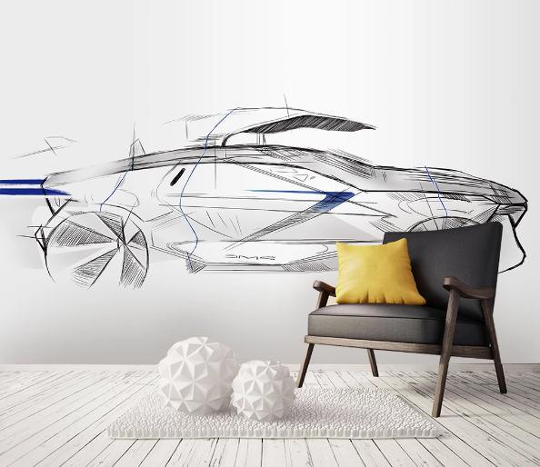 3D Simple Line Drawing Car Wall Mural Wallpaperpe 494- Jess Art Decoration