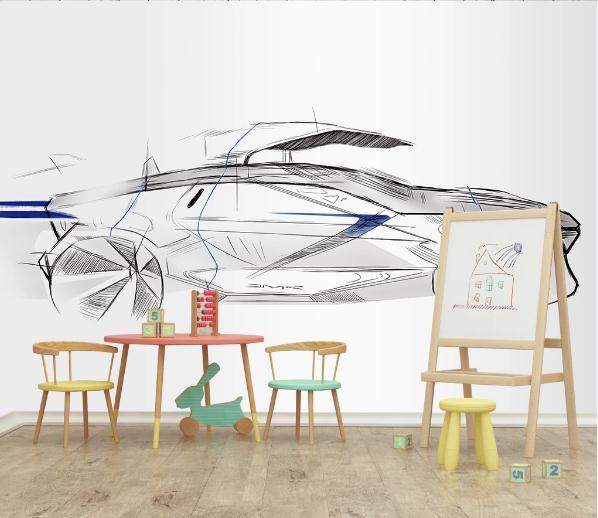 3D Simple Line Drawing Car Wall Mural Wallpaperpe 494- Jess Art Decoration
