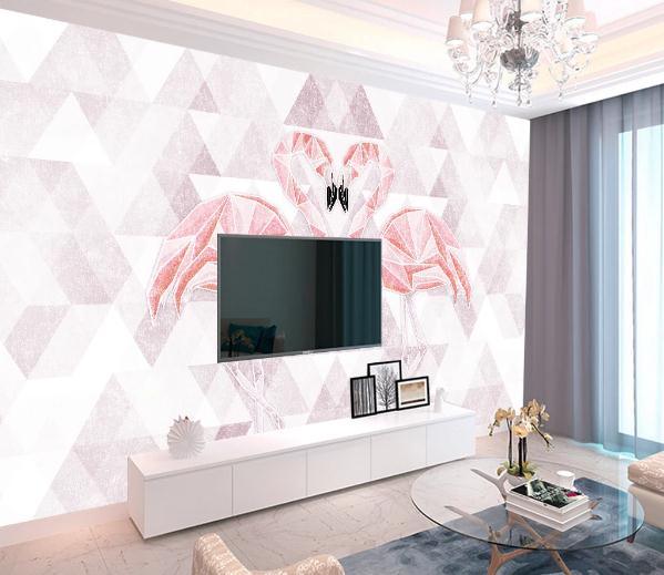 3D Pink Flamingo Love Wall Mural Wallpaperpe 37- Jess Art Decoration