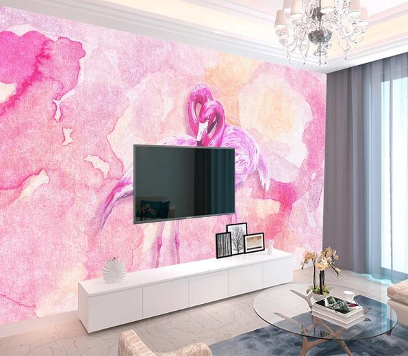 3D Pink Flamingo Love Wall Mural Wallpaperpe 36- Jess Art Decoration