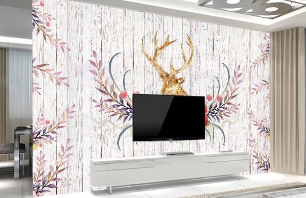 3D Nordic Hand drawing Reindeer Flowers Wall Mural Wallpaperpe 21- Jess Art Decoration