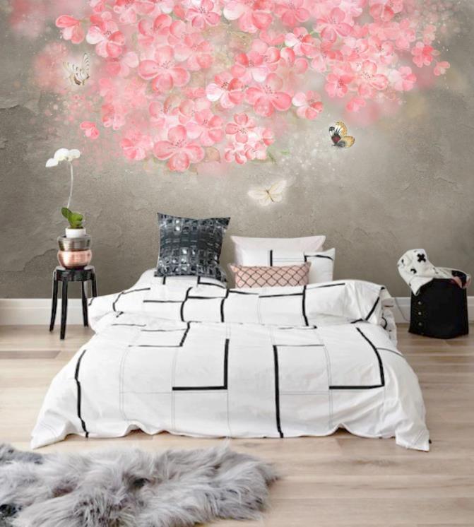 3D Hand Painted Pink Peach Blossom Wall Mural Wallpaper 125- Jess Art Decoration