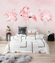 3D Hand Painted Pink Flamingo Wall Mural Wallpaper 126- Jess Art Decoration