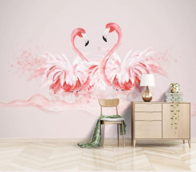 3D Hand Painted Pink Flamingo Wall Mural Wallpaper 127- Jess Art Decoration