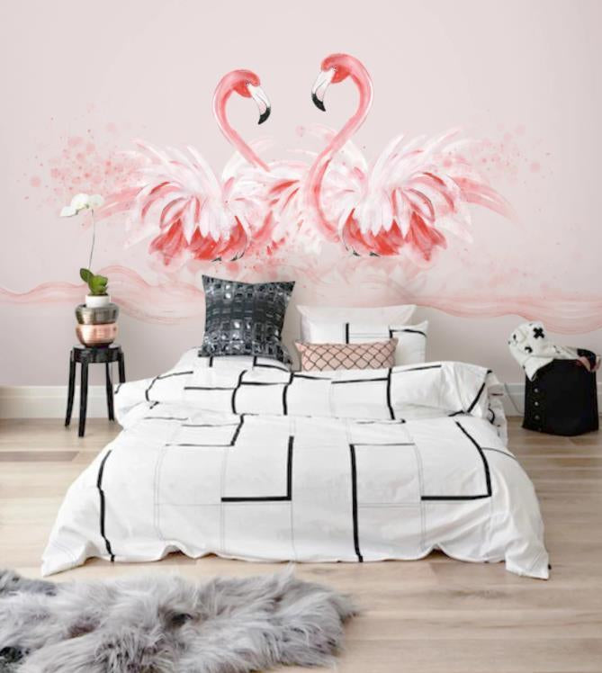 3D Hand Painted Pink Flamingo Wall Mural Wallpaper 127- Jess Art Decoration