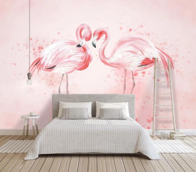 3D Hand Painted Pink Flamingo Wall Mural Wallpaper 128- Jess Art Decoration