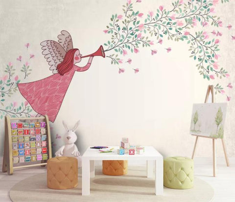 3D Cartoon Girl Flower Wall Mural Wallpaper 1- Jess Art Decoration