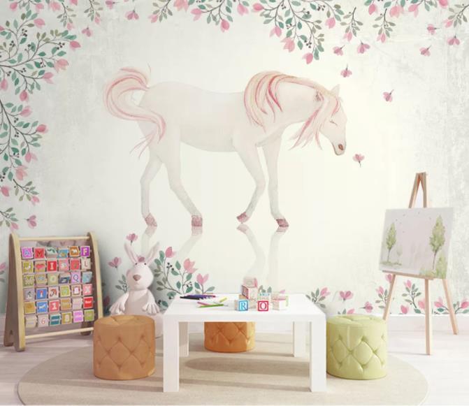 3D Cartoon Horse Flower Wall Mural Wallpaper 2- Jess Art Decoration