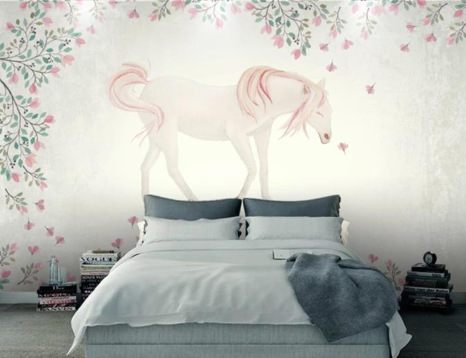 3D Cartoon Horse Flower Wall Mural Wallpaper 2- Jess Art Decoration