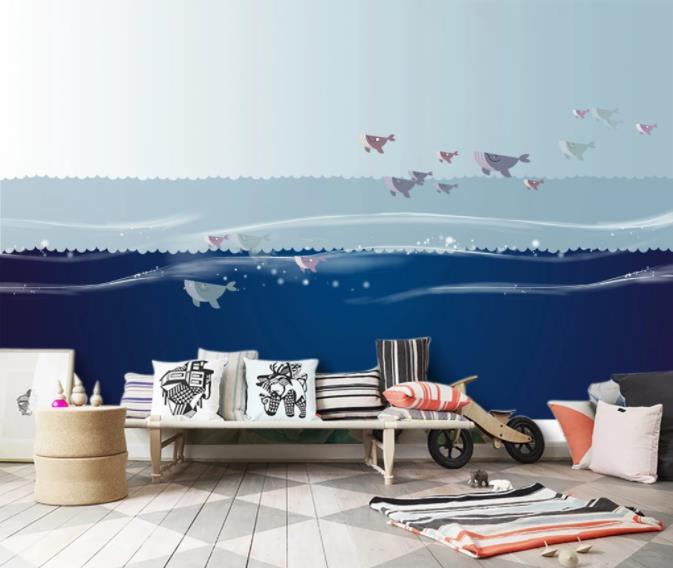 3D Cartoon Ocean Whale Wall Mural Wallpaper 11- Jess Art Decoration