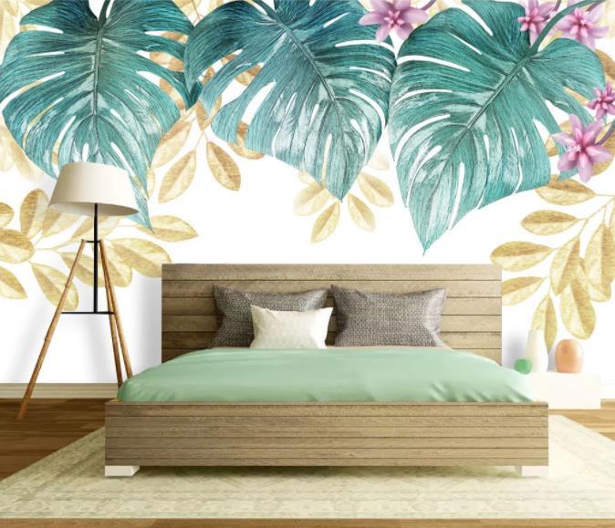 3D Hand Painted Green Leaves Wall Mural Wallpaper 25- Jess Art Decoration