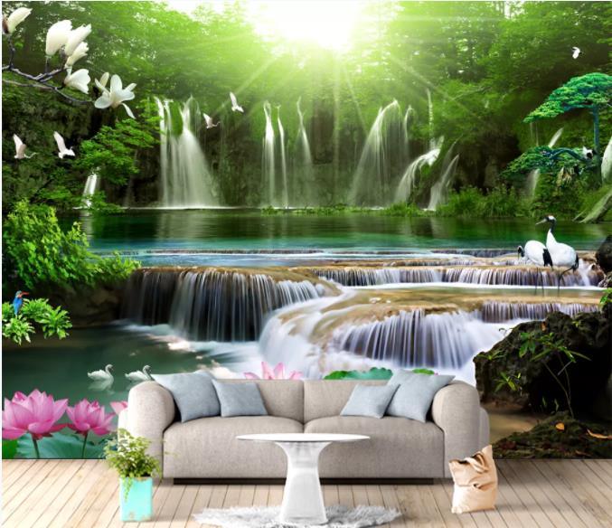 3D Green Forest Waterfall Landscape Wall Mural Wallpaper 32- Jess Art Decoration