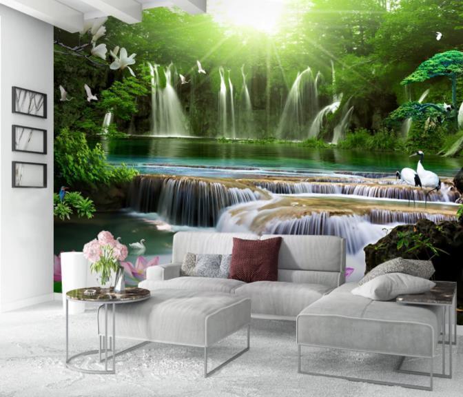 3D Green Forest Waterfall Landscape Wall Mural Wallpaper 32- Jess Art Decoration