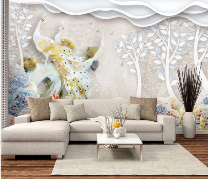 3D Three Dimensional Peacock Tree Wall Mural Wallpaper 42- Jess Art Decoration