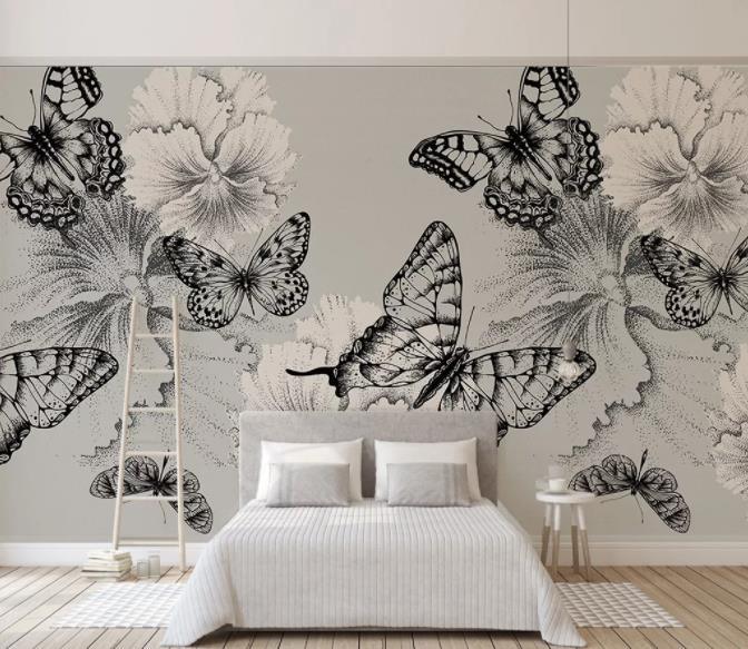 3D Hand Painted Grey Butterfly Wall Mural Wallpaper 89- Jess Art Decoration