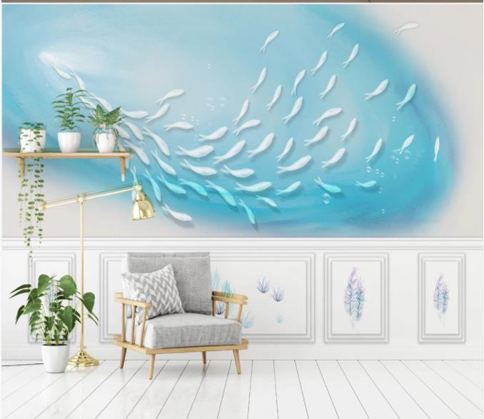 3D Blue Sea Fish Wall Mural Wallpaper 91- Jess Art Decoration