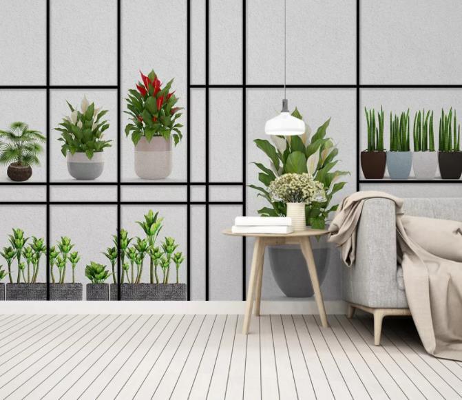 3D Geometric Green Plant Wall Mural Wallpaper 92- Jess Art Decoration