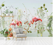 3D Pond Flamingo Leaves Wall Mural Wallpaper 112- Jess Art Decoration