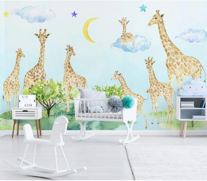 3D Cartoon Sky Giraffe Wall Mural Wallpaper 117- Jess Art Decoration
