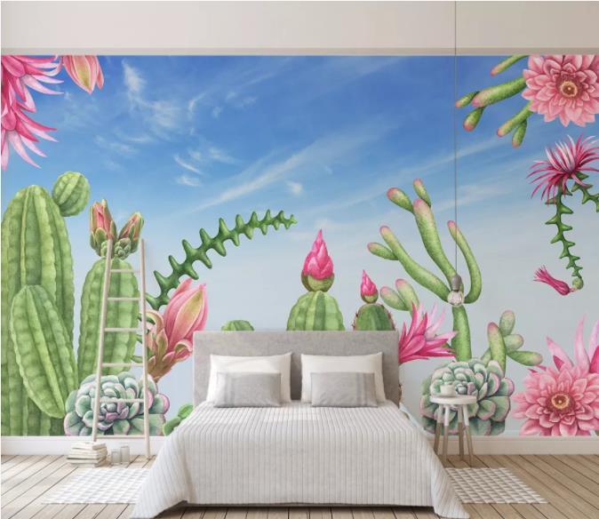 3D Hand Painted Flower Cactus Wall Mural Wallpaper 6- Jess Art Decoration