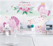 3D Hand Painted Pink Unicorn Wall Mural Wallpaper 9- Jess Art Decoration