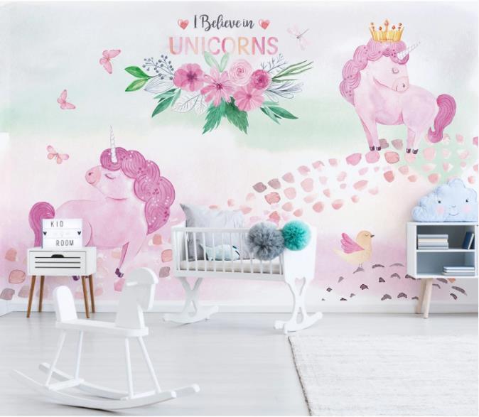 3D Hand Painted Pink Unicorn Wall Mural Wallpaper 9- Jess Art Decoration
