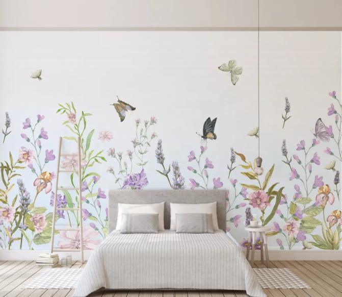 3D Hand Painted Flower Butterfly Wall Mural Wallpaper 11- Jess Art Decoration