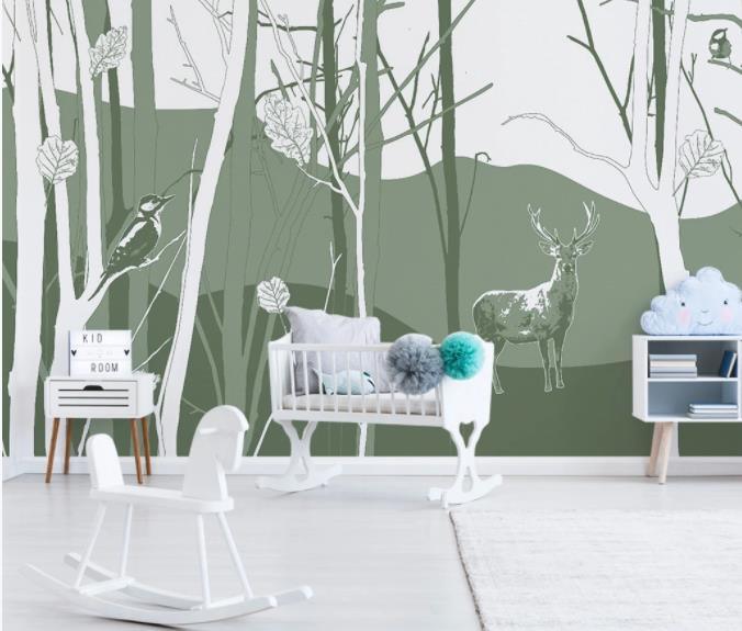 3D Hand Painted Forest Elk Wall Mural Wallpaper 20- Jess Art Decoration