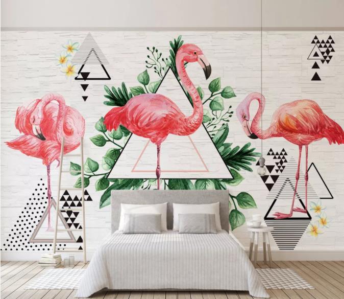 3D Hand Painted Flamingo Wall Mural Wallpaper 21- Jess Art Decoration