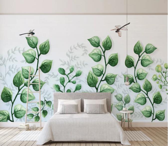 3D Hand Painted Green Leaves Wall Mural Wallpaper 22- Jess Art Decoration