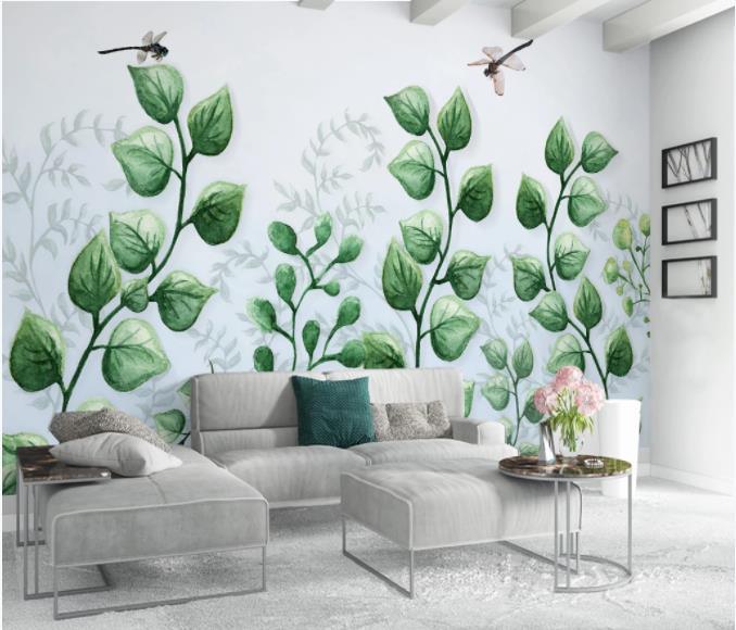 3D Hand Painted Green Leaves Wall Mural Wallpaper 22- Jess Art Decoration