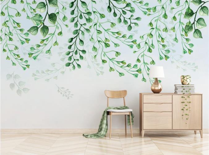 3D Hand Painted Green Leaves Wall Mural Wallpaper 23- Jess Art Decoration