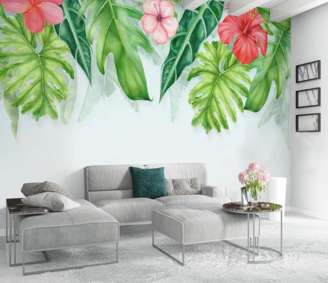 3D Hand Painted Green Leaves Flowers Wall Mural Wallpaper 28- Jess Art Decoration