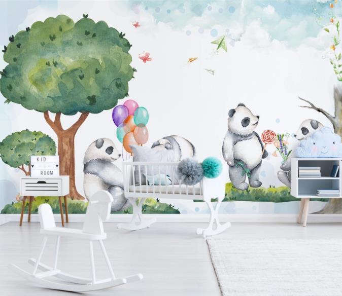 3D Hand Painted Panda Tree Wall Mural Wallpaper 31- Jess Art Decoration