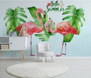 3D Hand Painted Flamingo Leaves Wall Mural Wallpaper 32- Jess Art Decoration