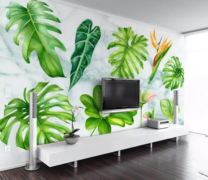 3D Hand Painted Green Leaves Wall Mural Wallpaper 34- Jess Art Decoration