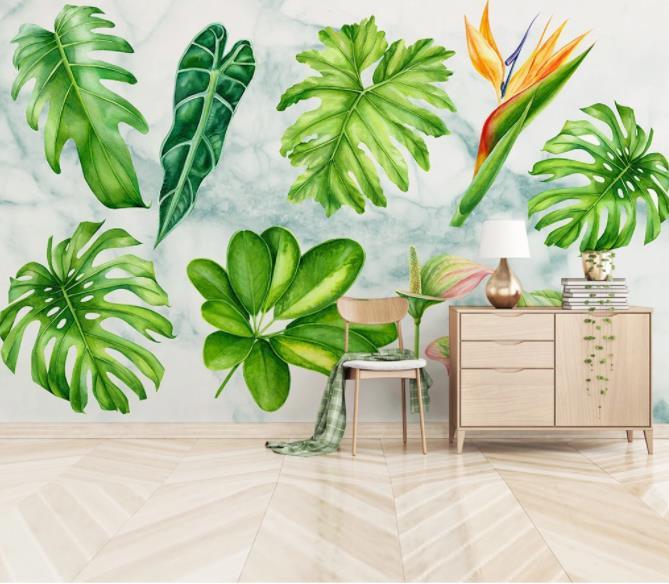 3D Hand Painted Green Leaves Wall Mural Wallpaper 34- Jess Art Decoration