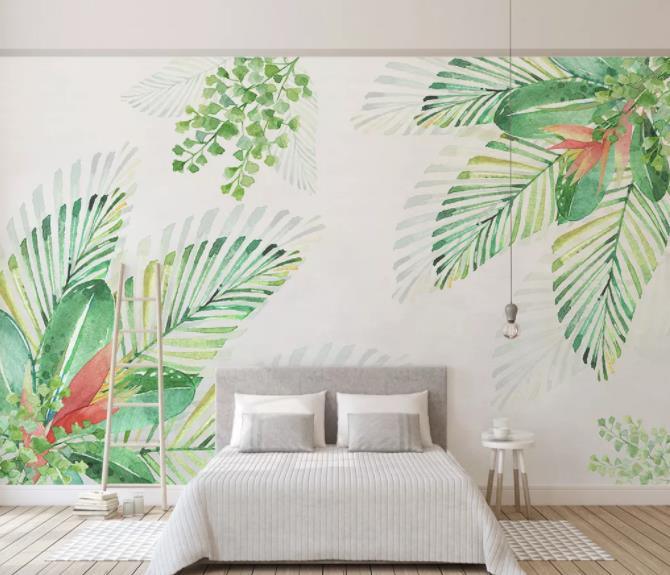 3D Hand Painted Green Leaves Wall Mural Wallpaper 55- Jess Art Decoration