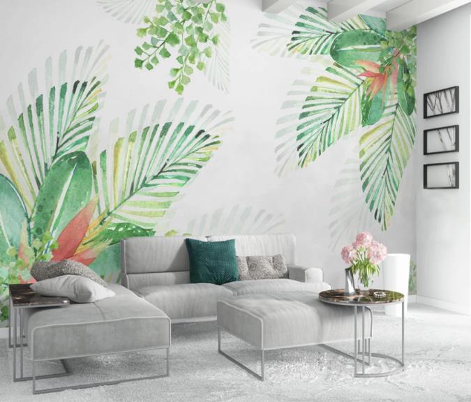 3D Hand Painted Green Leaves Wall Mural Wallpaper 55- Jess Art Decoration