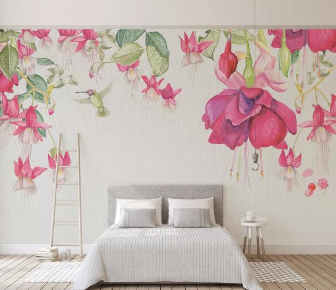 3D Hand Painted Pink Flowers Wall Mural Wallpaper 65- Jess Art Decoration