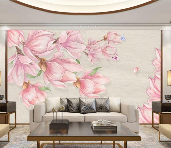 3D Hand Painted Pink Magnolia Wall Mural Wallpaper 75- Jess Art Decoration