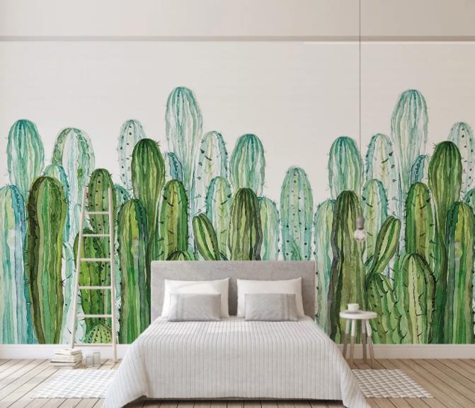 3D Hand Painted Green Cactus Wall Mural Wallpaper 80- Jess Art Decoration