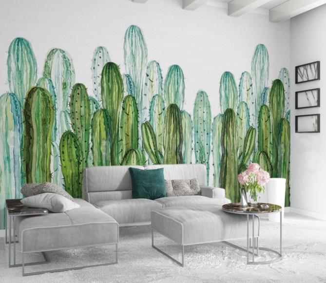 3D Hand Painted Green Cactus Wall Mural Wallpaper 80- Jess Art Decoration