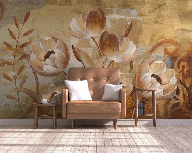 3D Hand Painted Brown Flowers Leaves Wall Mural Wallpaper 84- Jess Art Decoration